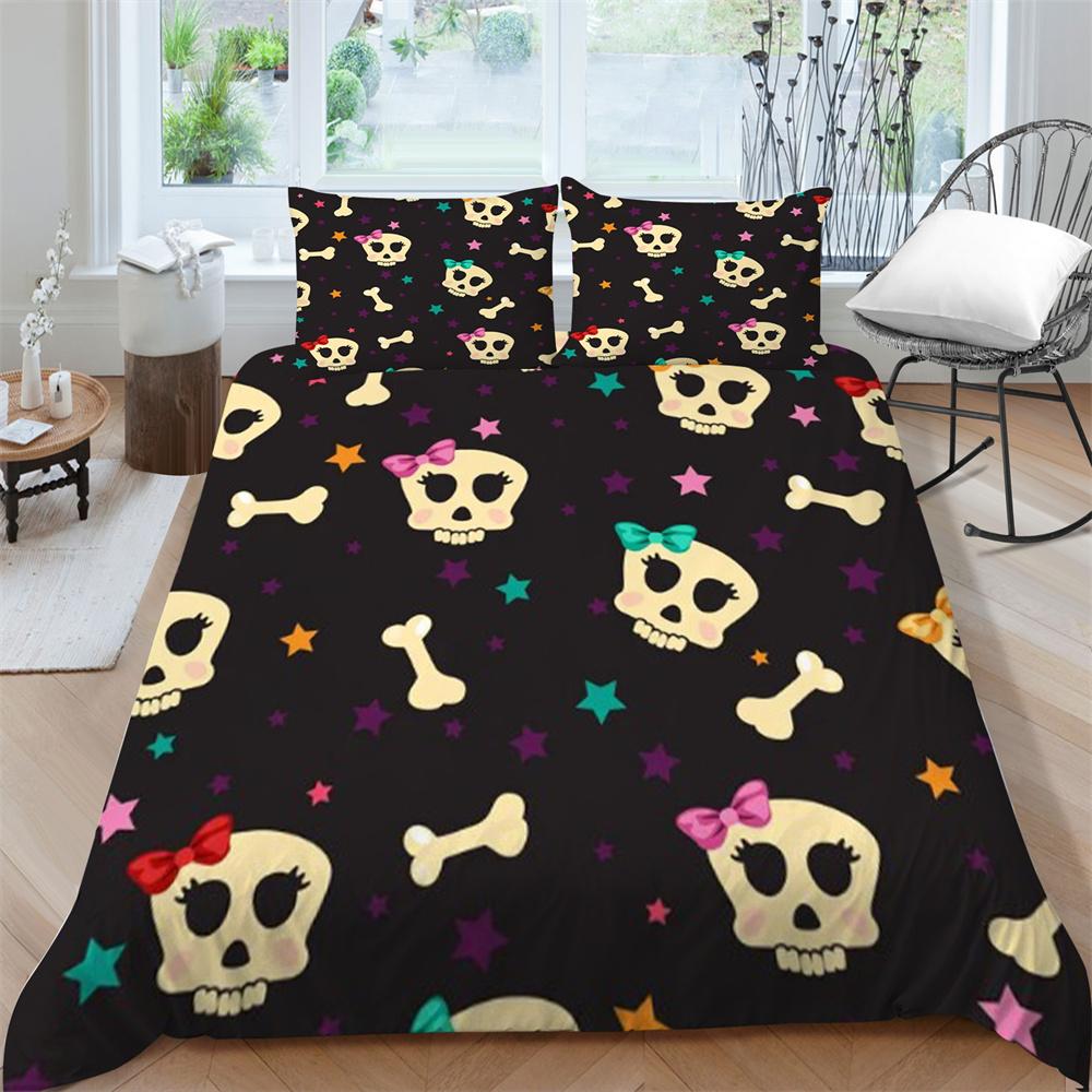 Schädel-Bettwäsche-Set, Tröster, Bettbezug, weiches Bett, Anzug, Zuhause, Schlafzimmer, Kleidung, Textilien, dreiteiliger Polyester-Bettbezug