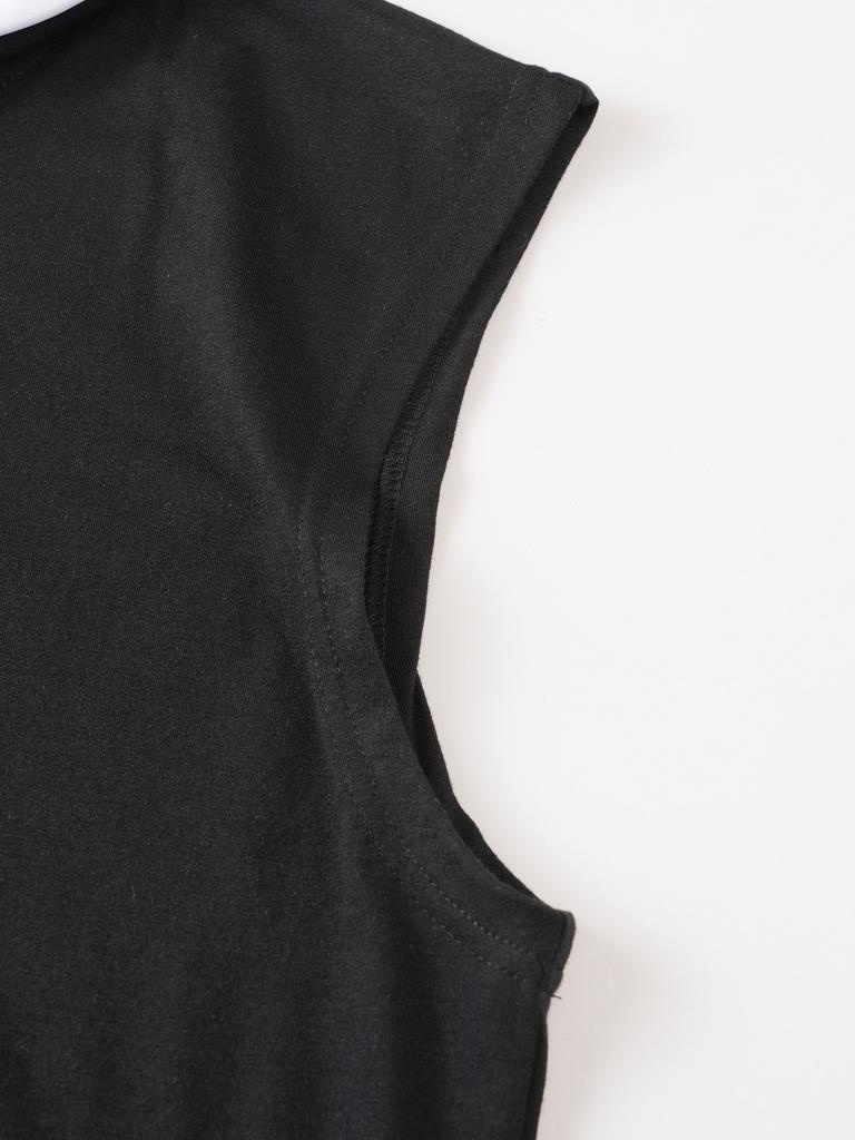 Mens Casual Sleeveless Hooded Solid Pullover Tank Top