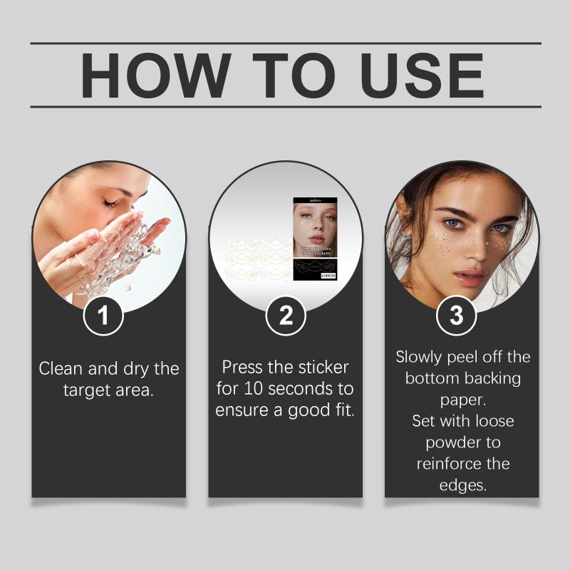 Glitter Freckle Tattoo Stickers for Women Face Waterproof Temporary Makeup Holiday Party Supplies Golden 6pcs Set