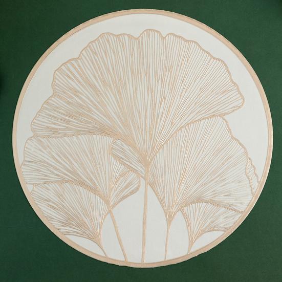 Round Heat Resistant Placemat Ginkgo Design Protection Gold Silver Table Leaf Mat Anti-Scalding Insulated