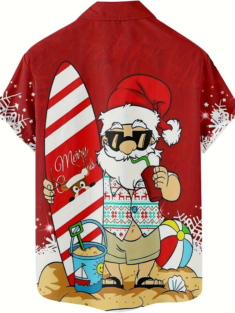 Santa Claus Vacation Retro Pattern 3D Print Men'S Fashion Casual Shirt Individual Hip-Hop Rock Street Hawaiian Shirt