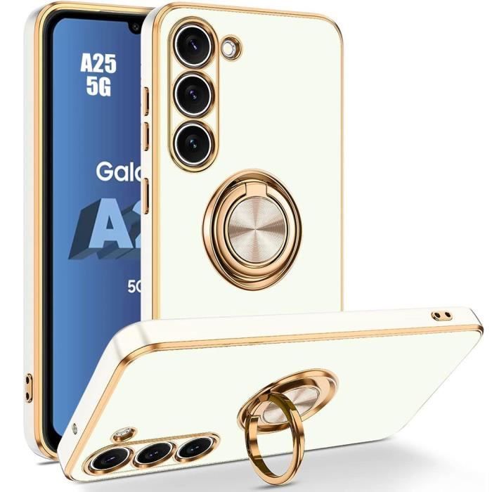 Coque de protection - BOOLING - pour Samsung Galaxy A25 5G - Silicone Antichoc - Support de Bague - Blanc