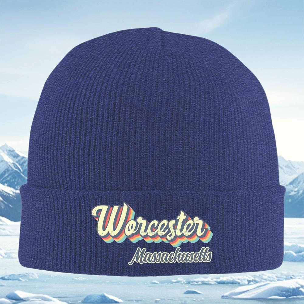 

Worcester Massachusetts vintage style design Men Women Unisex Knitted Hat Beanie Pullover Cap Winter Thermal Warm Christmas Outd