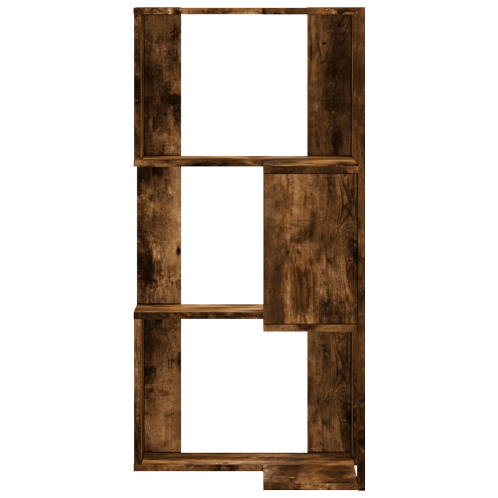 Corner Bookshelf 3 Shelves Smoked Oak Finish 50 X 50 X 102 Cm Engineered Wood