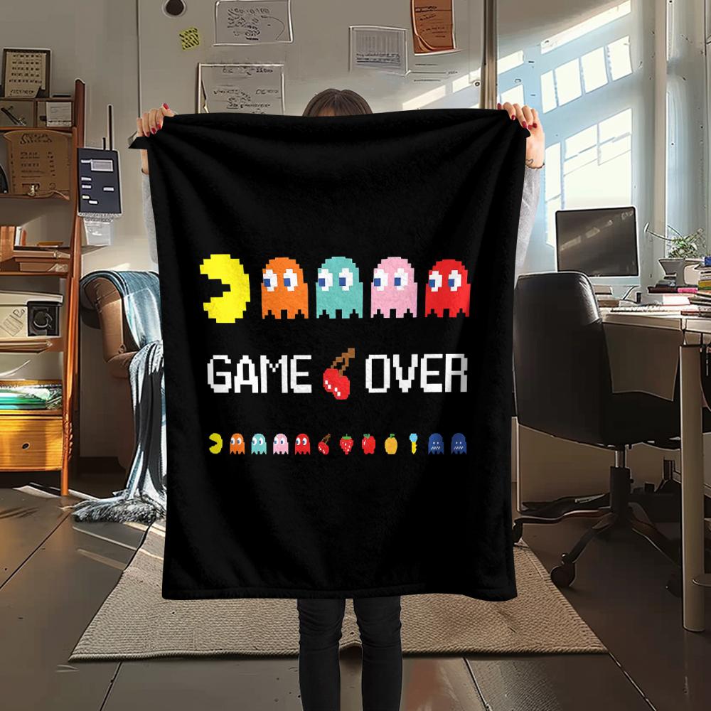1 st Pac-Man-tryckt flanellfilt, hög kvalitet för alla årstider, heminredning, värme och komfort, perfekt som julklapp