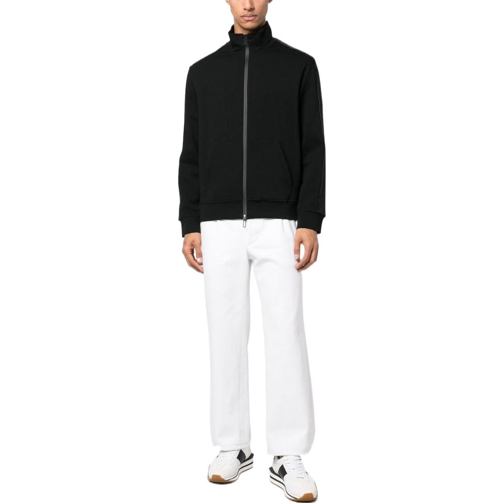 Emporio Armani FW22 Solid Color Logo Tape Zip Jacket Men Jackets Black 3R1MBA-1JHSZ-0999