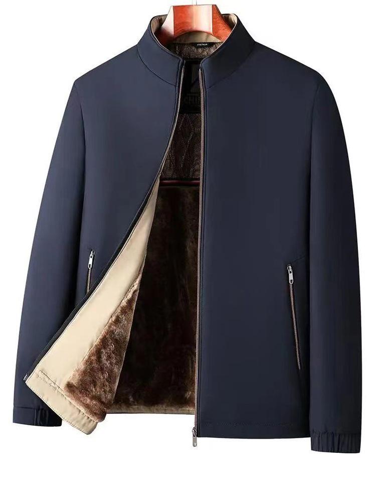Winter-Graphit-Samt-Stehkragenjacke für Herren - Business-Casual-Stil für mittleres und älteres Alter