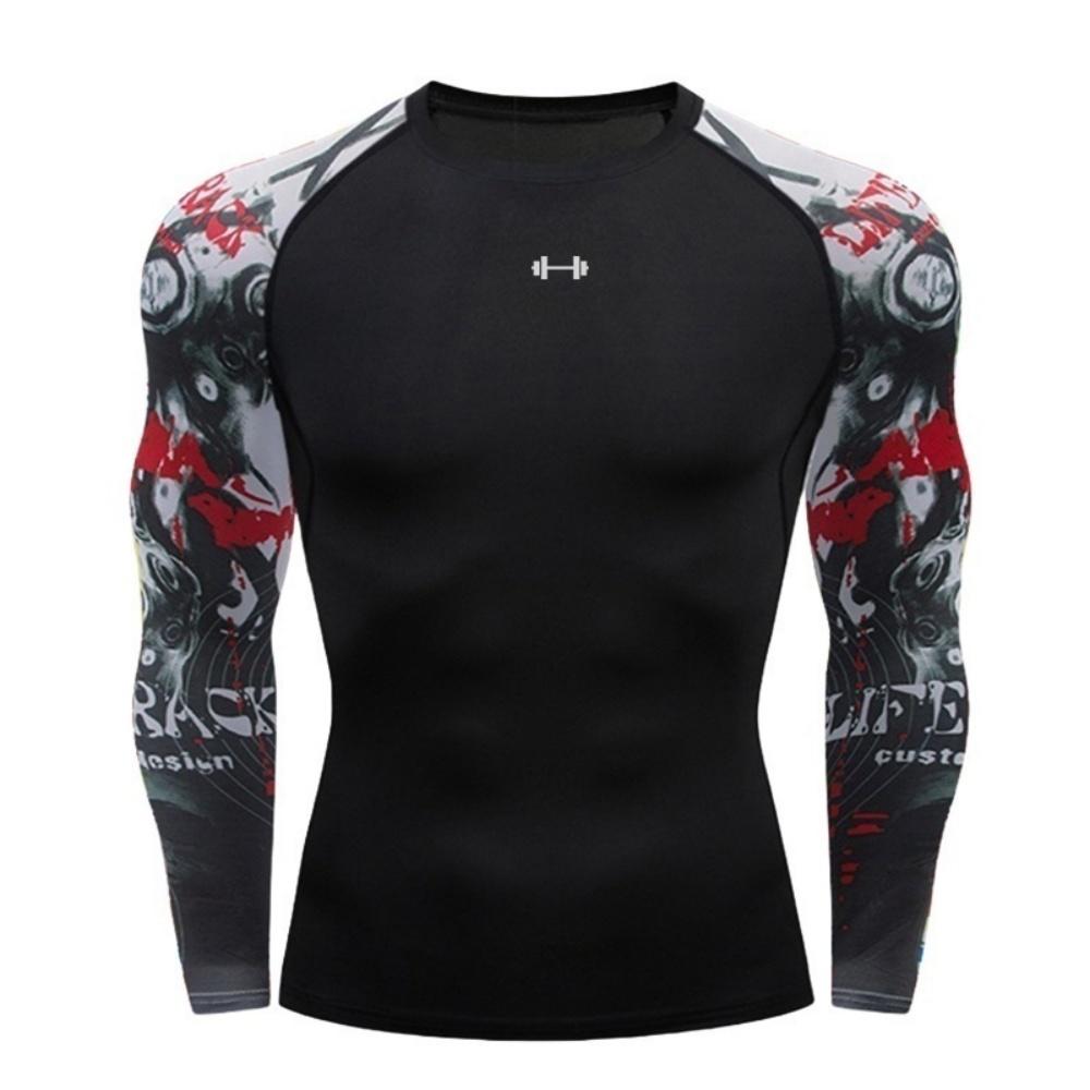 Herren Sport Fitness Langarm Kompressionsshirt Stretch Schnelltrocknend Atmungsaktiv Trainings Oberteil für Laufen Basketball