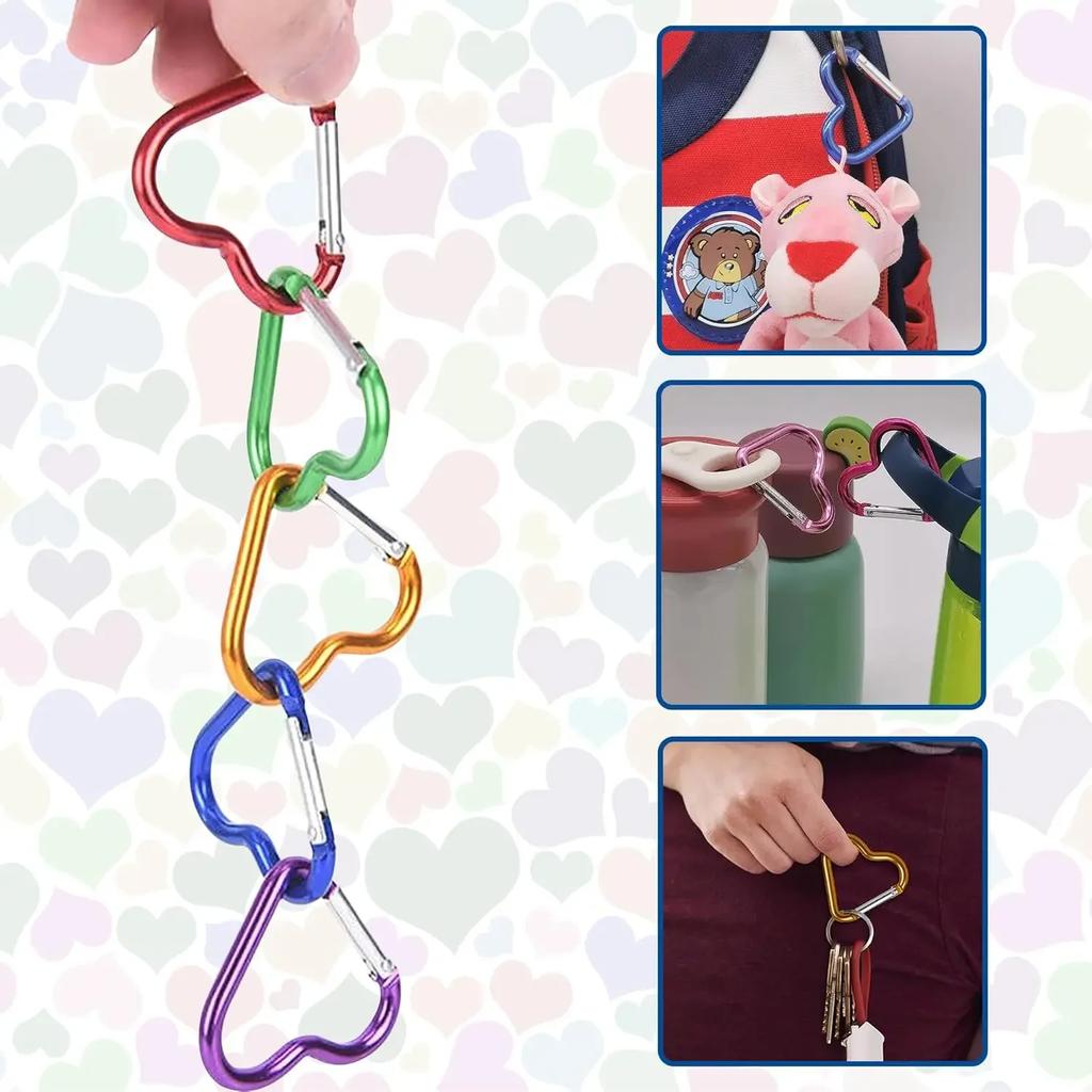 10-50PCS Heart Shaped Carabiner Aluminum Alloy Clip for Backpack Water Bottle Keychain Outdoor Hiking Climbing Accessories