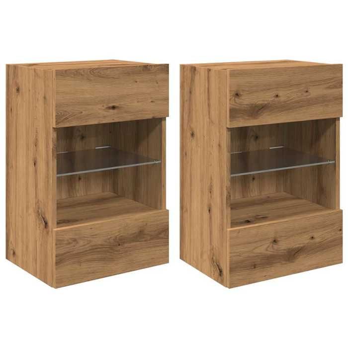 VidaXL Meubles muraux avec lumières LED pour TV 2 pcs chêne artisanal, meuble TV flottant, meuble multimédia mural, unité TV 857681