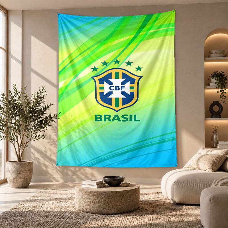 Arazzo Decorativo, Arte da Parede Stampata con la Nazionale di Calcio del Brasile, Appeso a Parete Leggero per Sfondo della Camera da Letto
