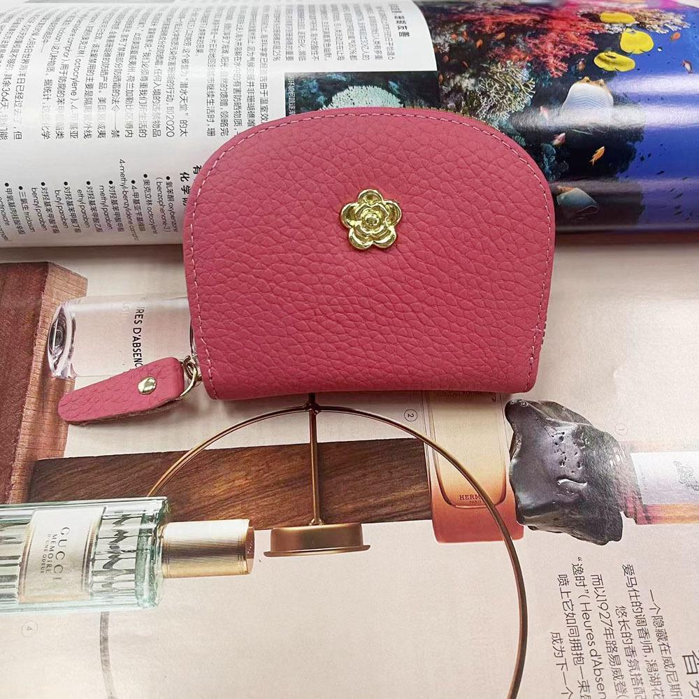 Leather Bag Accordion Card Bag Cowhide Wallet Camellia Leather Handbag Card Bag Change Bag Multi-Color