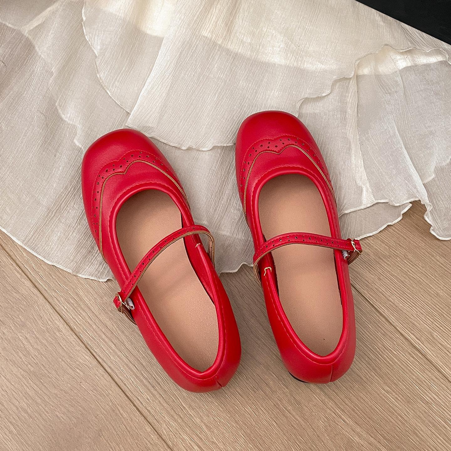 

Универсальные ретро туфли-лодочки на плоской подошве с круглым носком, увеличивающие внутреннюю высоту, с мелким вырезом, женские, новая коллекция осень 2025, на мягкой подошве, Мэри Джейн 40 красный