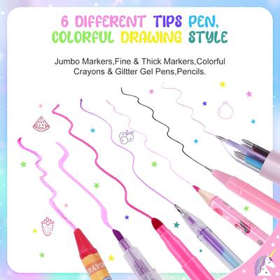 53/56PCS Stationery Sets for Kids Coloring Drawing Kits with Unicorn Pencil Case Fruit Scented Markers Crayon Set Back To School