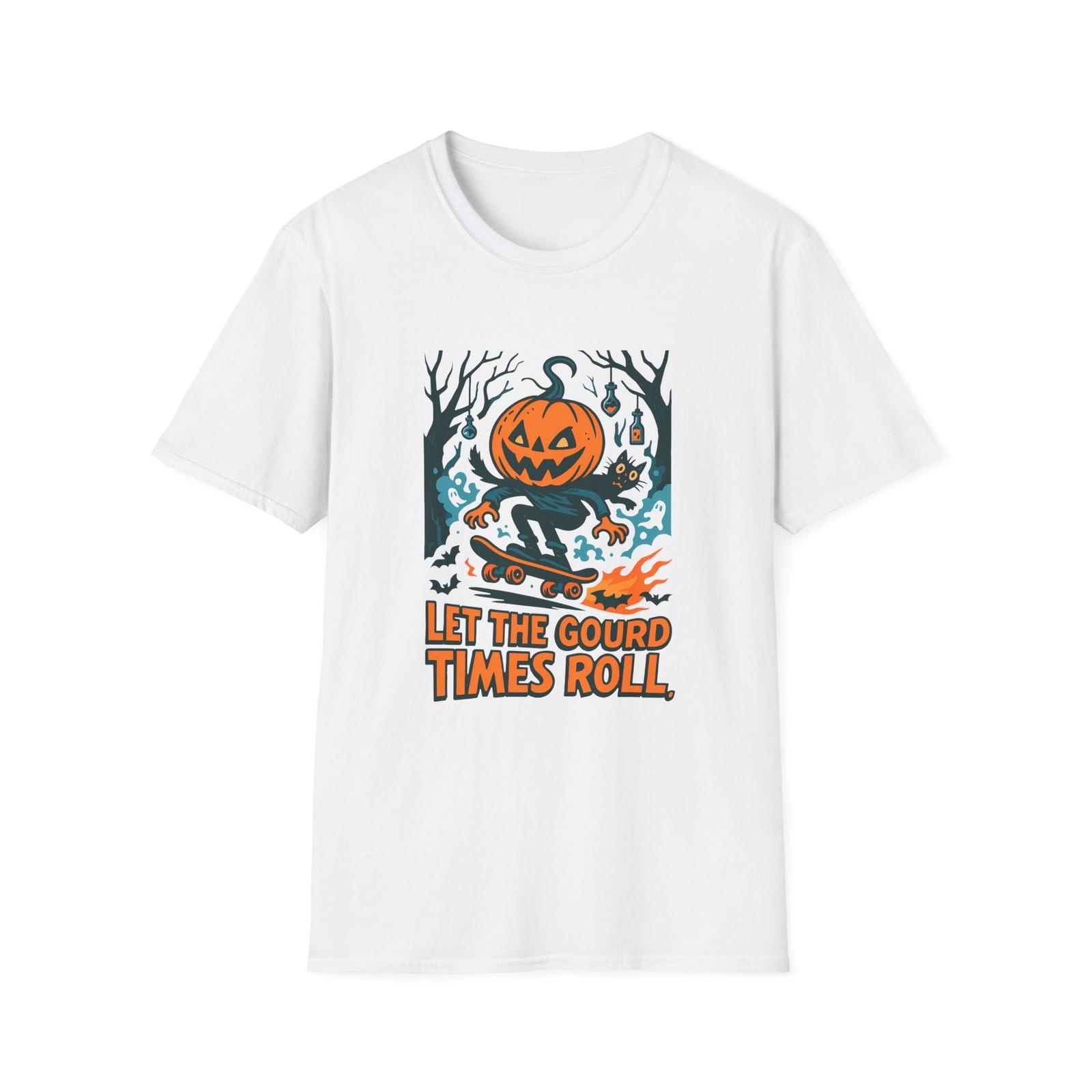 Unisex Softstyle T-Shirt Pumpkin Cat Skateboard Haunted Funny Halloween Fall S разноцветный