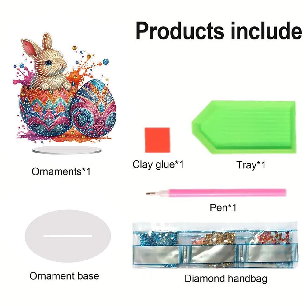 Acrylic Special Shaped Easter Egg Bunny 5D DIY Diamond Art Tabletop Decorations Table Top Diamond Painting Ornament for Beginner