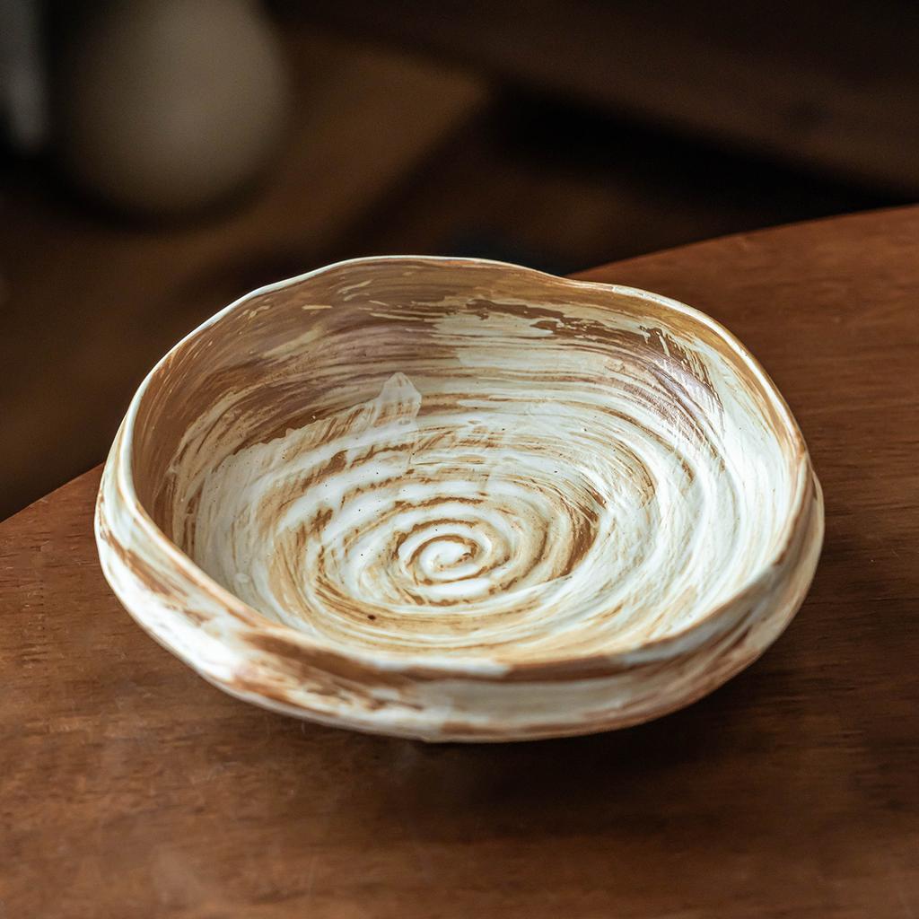 Plate Coarse Pottery Tableware Three-Legged Special-Shaped Plate Household Restaurant Fruit Plate Retro Dessert Plate Jingdezhen Same Commercial