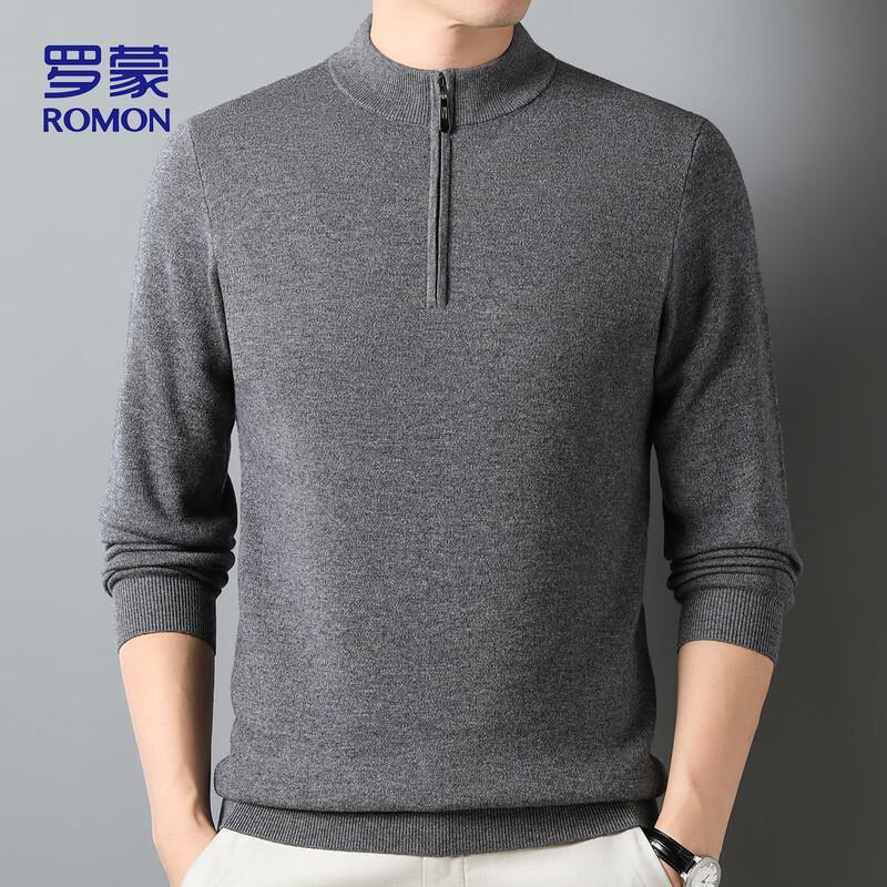 ROMON Men's 100% Wool Full-Zip Stand Collar Sweater