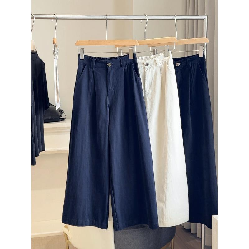 

Autumn and winter new high-waisted washed cotton loose casual wide-leg pants women s Korean version versatile straight sycamore pants L тёмно-синий