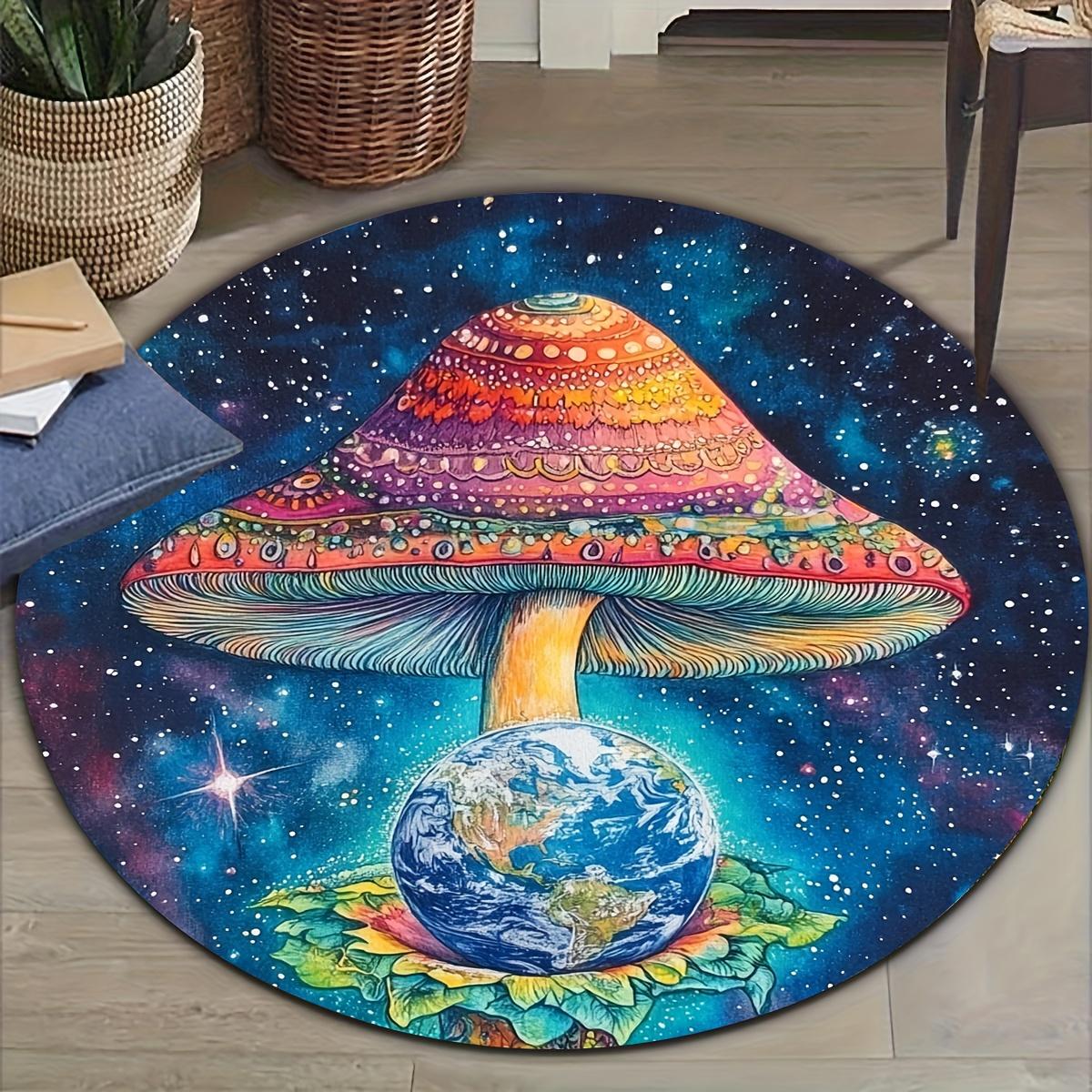 

Round Cosmic Mushroom Flannel Rug Printed Earth Pattern Floor Mat Soft Non Slip for Living Room Bedroom Yoga Meditation Decor 60CM(23.6inch)