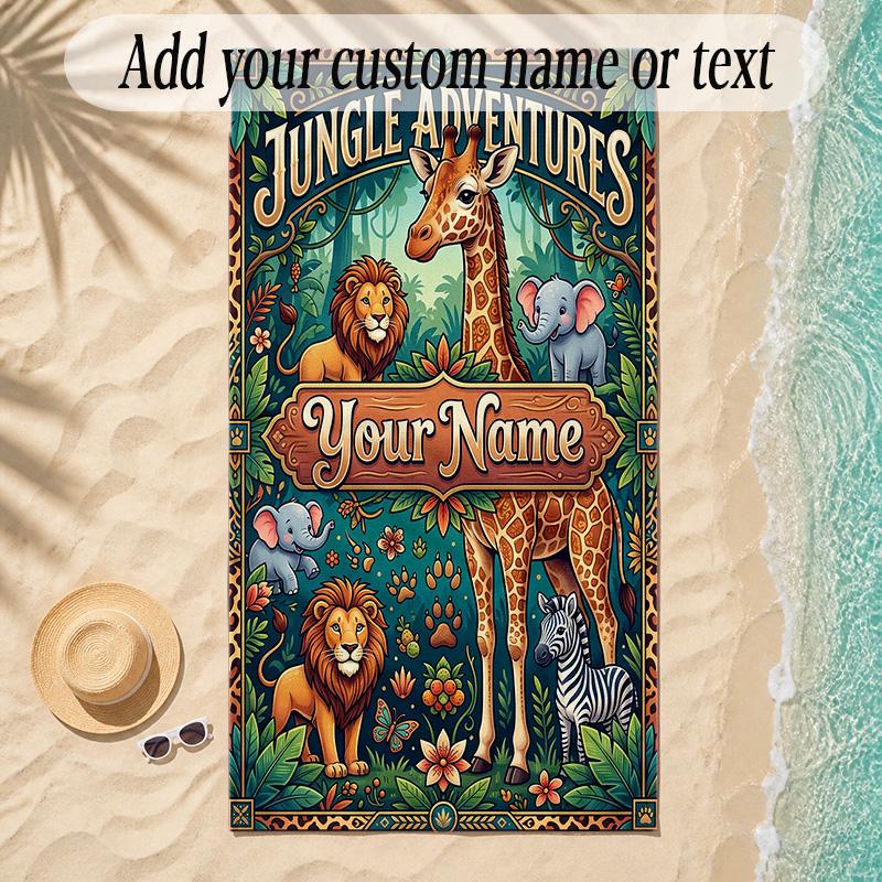 Animals Theme Soft Beach Towel Personalized Custom Name Text Towel Portable for Beach Pool Travel