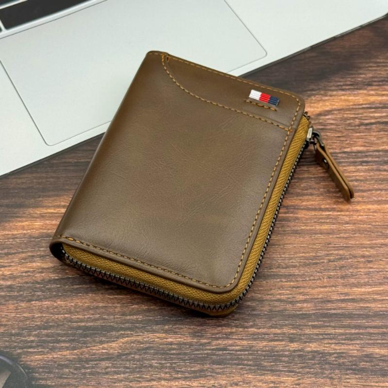 

Деловой мужской кошелек тройного сложения с зажимом для денег, ретро-роскошный кожаный кошелек на молнии, высококачественный держатель для карт, сумка для хранения банковских карт коричневый