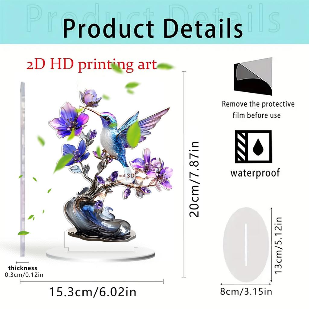 Purple flowers, flowers, birds, home decor, desktop decoration ornaments. Acrylic 2D creative ornament. Gifts for family members