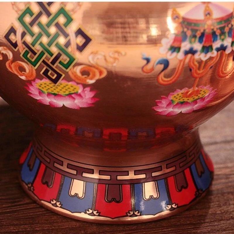 Tibetan Bottle ,Red Copper Handicraft Auspicious Tantric Spices Storage Bottle,Buddhism Religious Desktop Altars Decorative,17cm