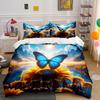 Blue Butterfly Resting On Sunflower Print Soft Comfortable Duvet Cover Bedding Set Included 1*Duvet Cover 2*Pillowcases