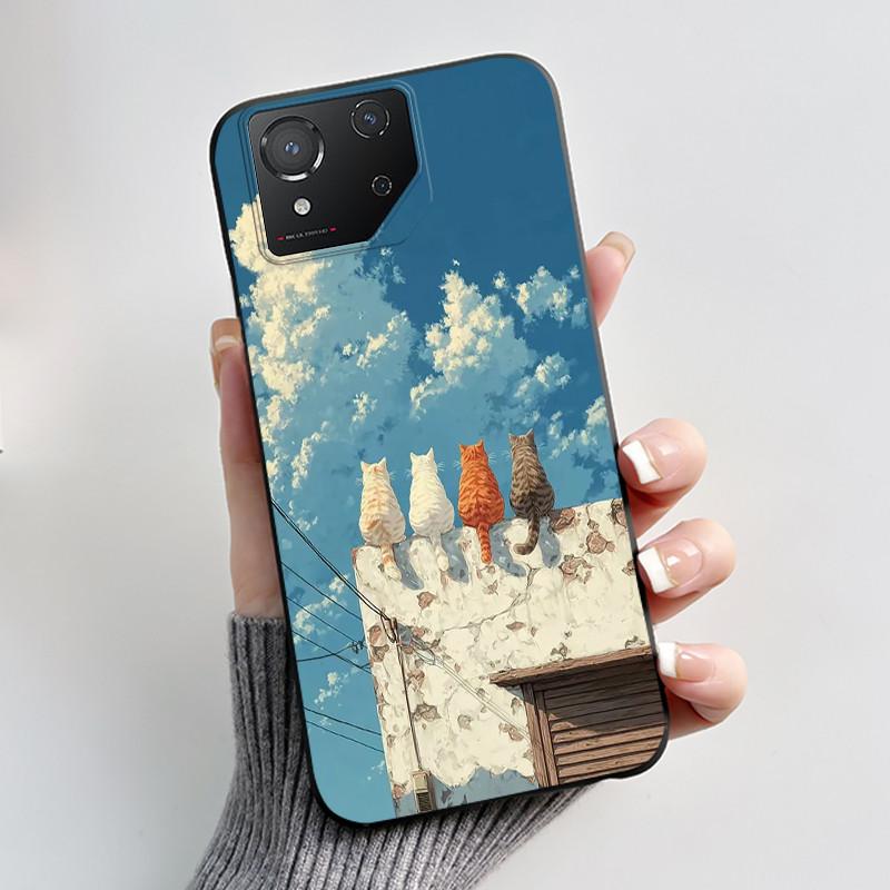Casing For Asus ROG Phone 8 Phone8 ROG8 Pro Case Luxury Dragon Cute Cool Boys Girls Slim Black Matte Soft TPU Back Protect Cover