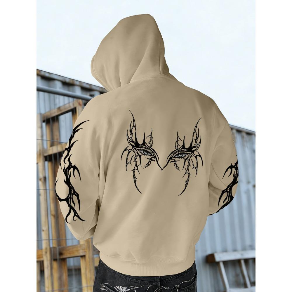 Autumn and Winter Retro Fashion Design Street Wear Printed Men s Flame Pattern Hooded Sweatshirt, Suitable for Daily Street Fashion S