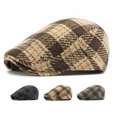 Men Peaked Cap Plaid Women Beret Autumn Winter Woolen Cap Retro Progressive Cap Painter's Cap