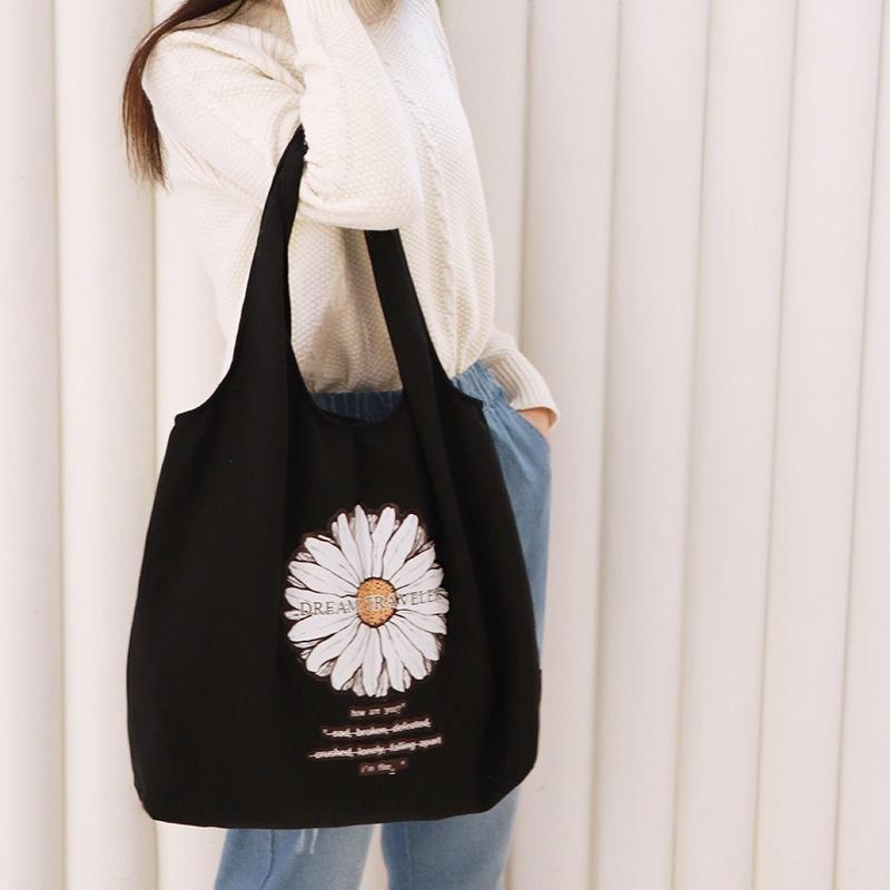 Daisy Canvas Shoulder Bag Student Handbag Women Small Shopping Bag Girl Flowers Casual Tote Bag