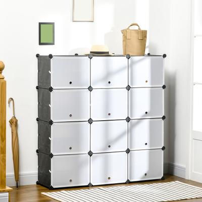 Shoe Rack with 12 Cubes Plug-in Shelf Freestanding Shoe Box 3 Rows 4 Tiers Large Capacity Flip Design Shoe Cabinet Organizer Entryway Furniture