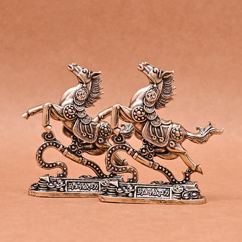 Brass Horse Step On Coins Lucky Statue Feng Shui Desk Ornament Zodiac Animal Figurines Miniatures Pure Copper Crafts Collections