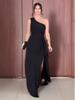 Autumn 2025 European & American Women's Black Asymmetrical Sleeveless Elegant Dress