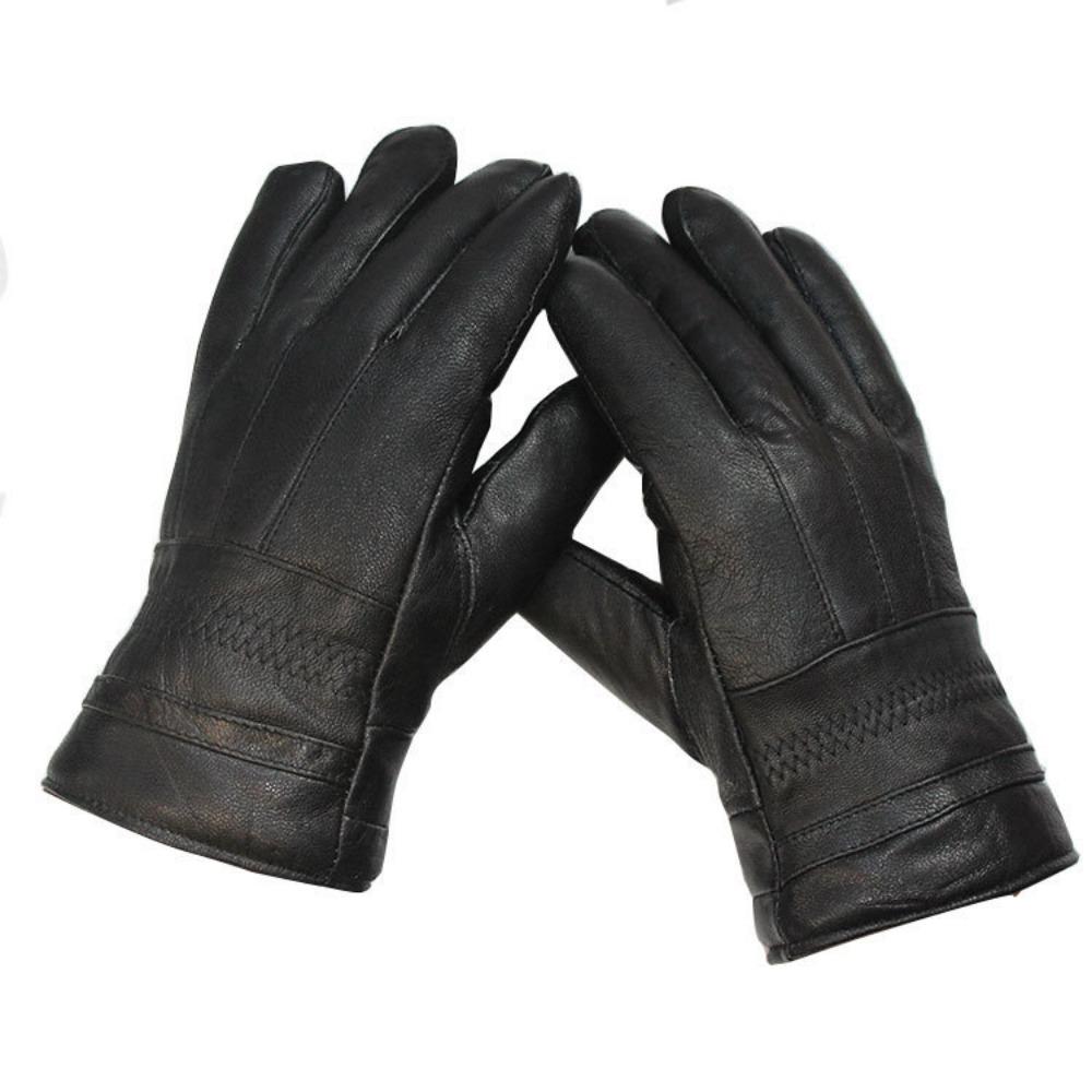 Winter Real Leather Gloves Men's Velvet Thickened Warm and Cold-proof Sheepskin Fashionable Outdoor Riding Gloves