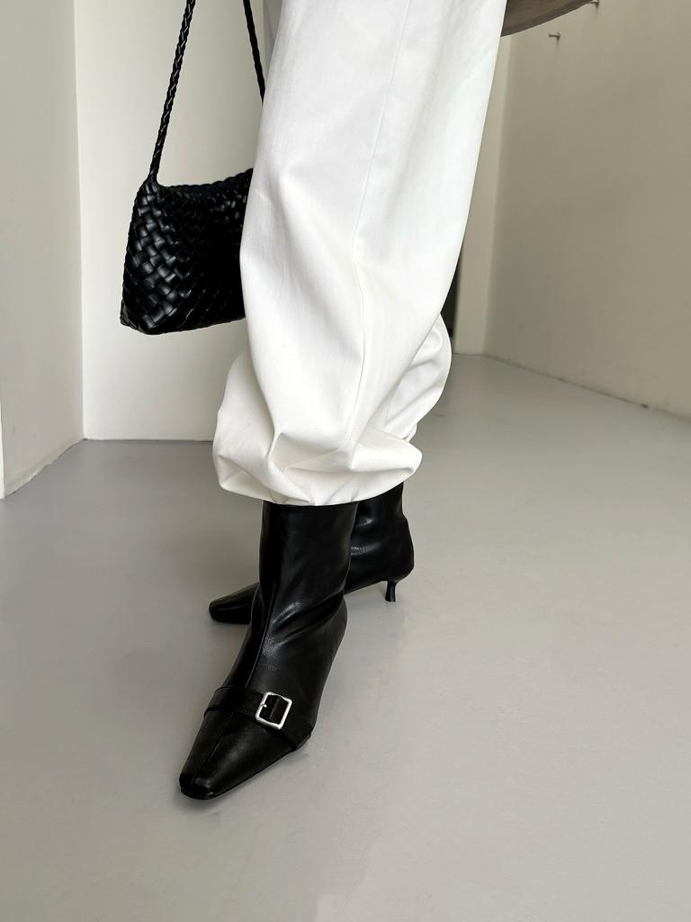 Retro inner heightening short boots women's boots new pointed belt buckle fashion western boots