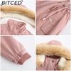 BITCED Autumn/Winter Women's Thickened Shearling-Lined Cotton Coat Loose-Fit Cotton Jacket with Detachable Hood and Fleece Lining