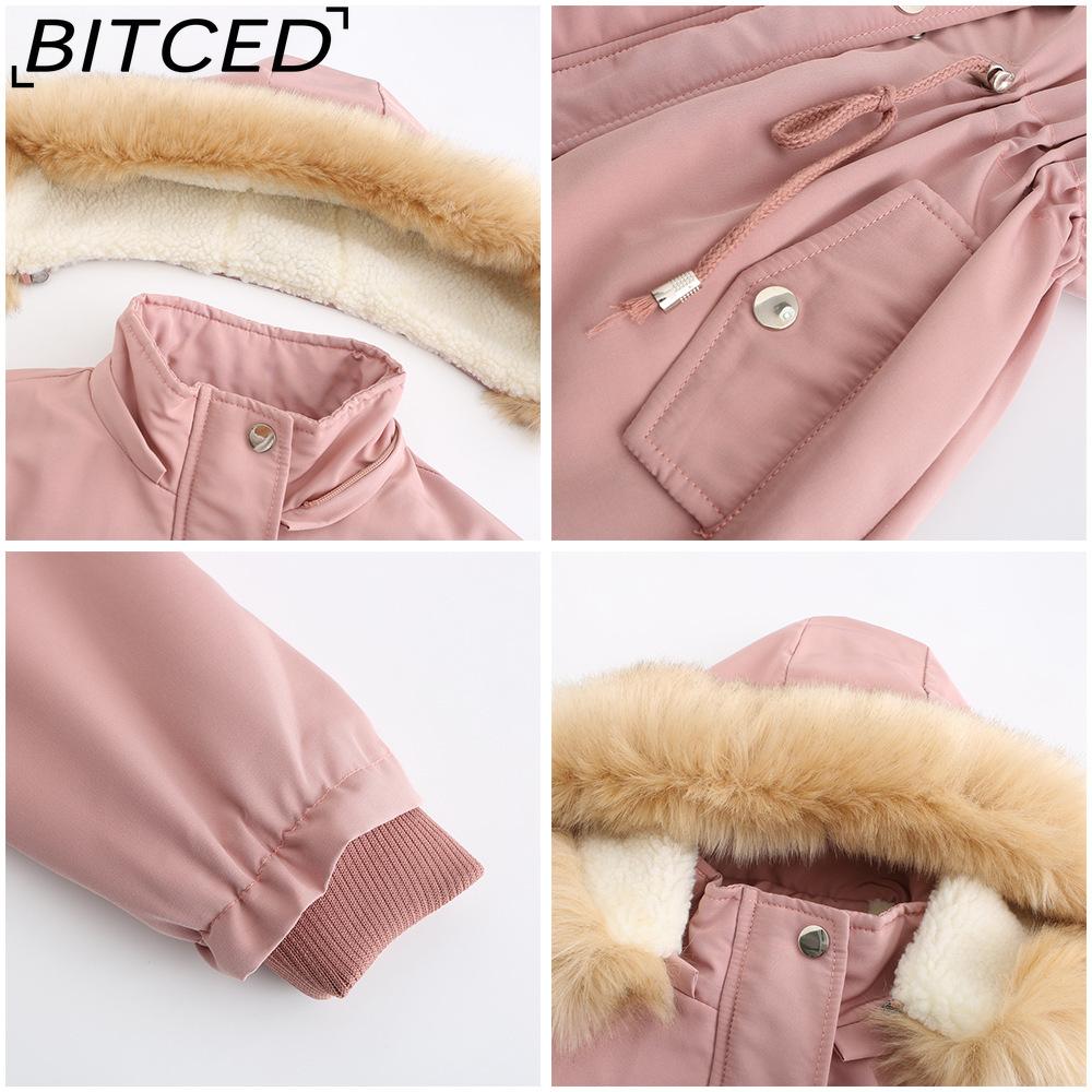 BITCED Autumn/Winter Women's Thickened Shearling-Lined Cotton Coat Loose-Fit Cotton Jacket with Detachable Hood and Fleece Lining
