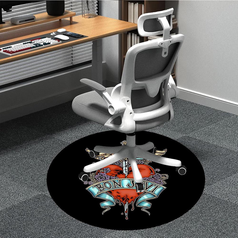 

1PC Bon Jovi Band Logo Office Round Rug - Perfect for Office or Study Decor, Machine Washable, Non-Slip Backing, Decorative Floor Mat 80cm