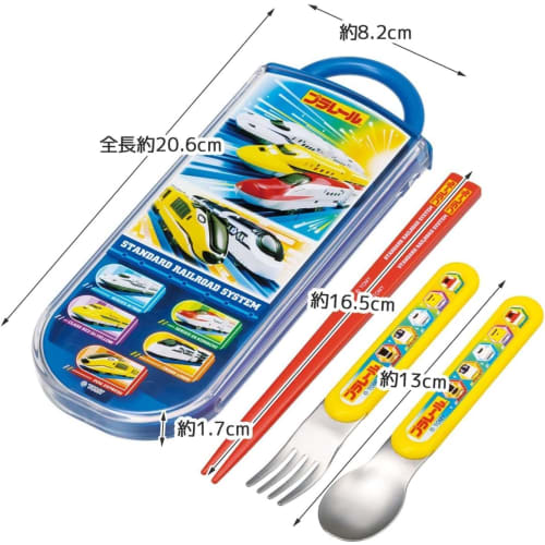 Plarail Trio Set, Chopsticks, Spoon, Fork, Bento Chopstick Case, Slide-out Type, Made In Japan, Dishwasher Safe, Antibacterial, Takara Tomy Set (Trio