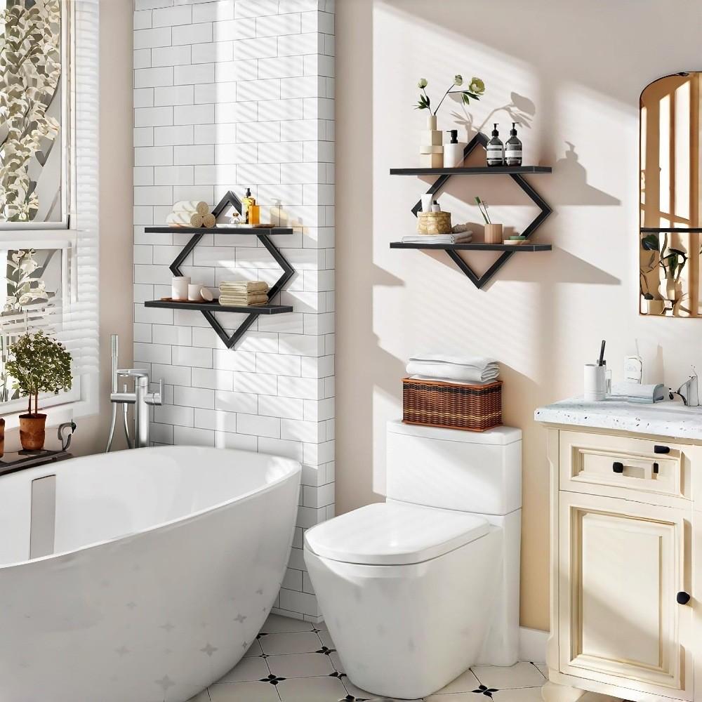 Modern Geometric Iron Art Wall Shelf With Multilayer Storage For Office And Bathroom