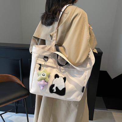 Bolsa transversal de lona de grande capacidade para mulheres 2025 nova tendência estampa de panda de desenho animado bolsa de ombro tote para mulheres
