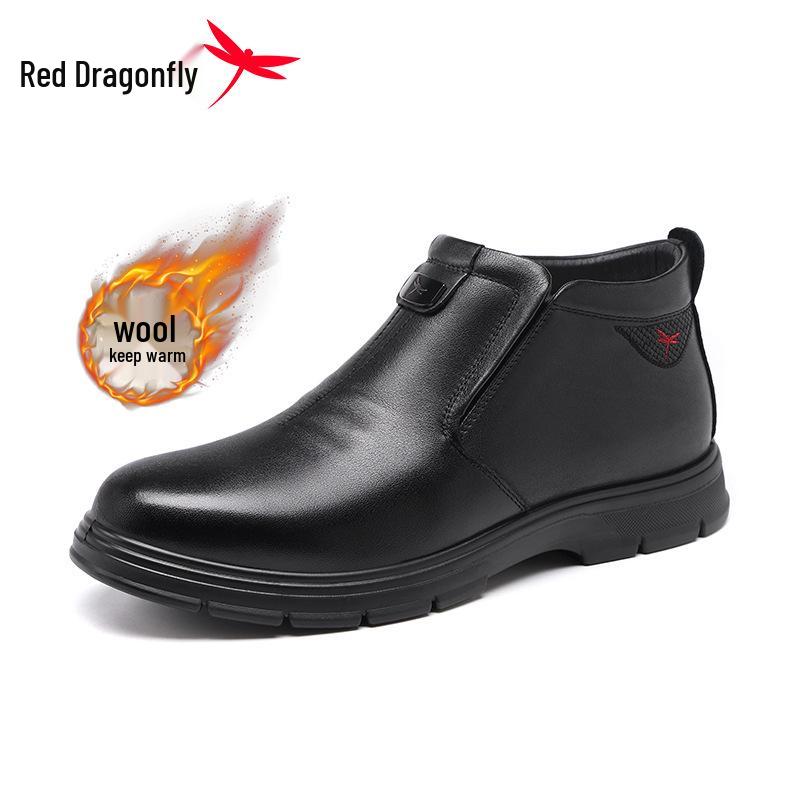 Red Dragonfly Men s High-Top Winter Leather Shoes with Lambskin Wool and Velvet Lining 41