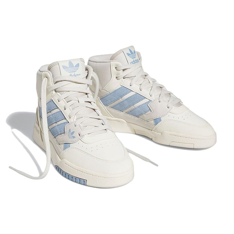 Adidas Originals Drop Step Se Leather Comfortable Trendy Slip Resistant Durable Lightweight High Top Skate Shoes Women Sneakers White Gray Blue FZ5717