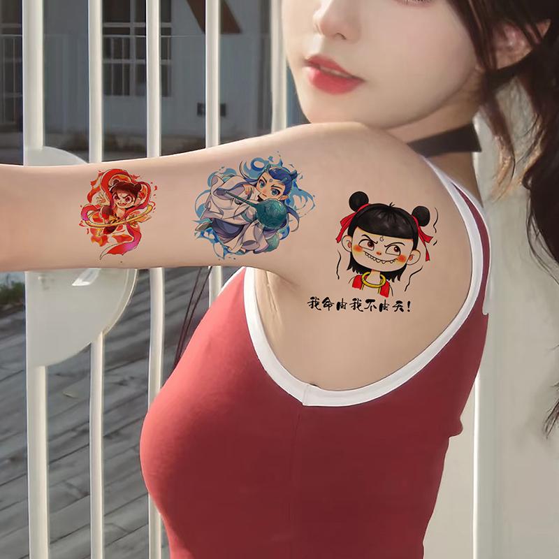 30 Piezas Nezha Ao Bing Impermeable y Duradero Tatuaje a Color Pegatina para el Brazo Personajes de Dibujos Animados Anime Tatuajes Temporales para Niños Calcomanía
