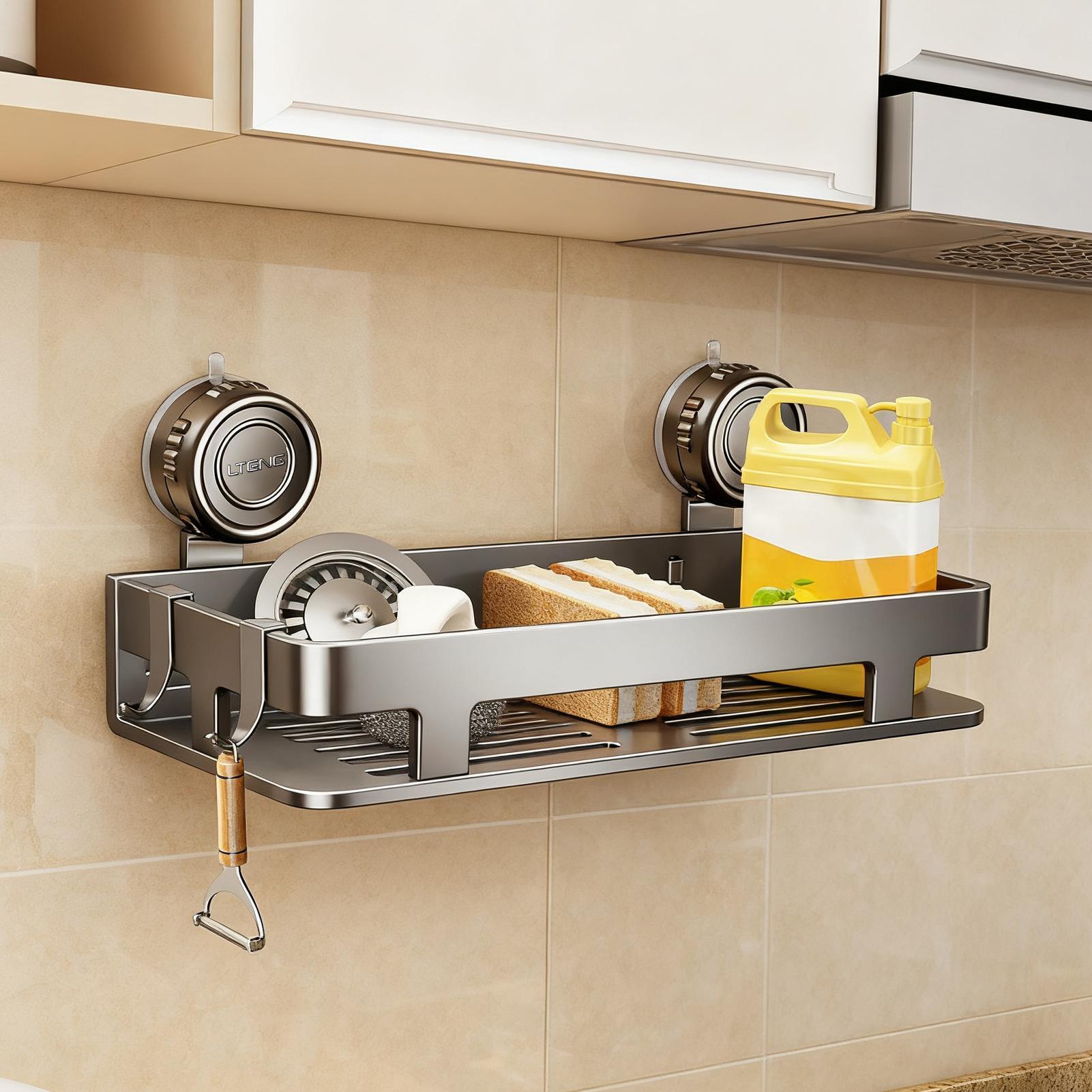 Bathroom Suction Cup Shower Shelf Punch-Free Shower Storage Organizer Multifunctional Wall-Mounted Vanity Storage Rack CHINA