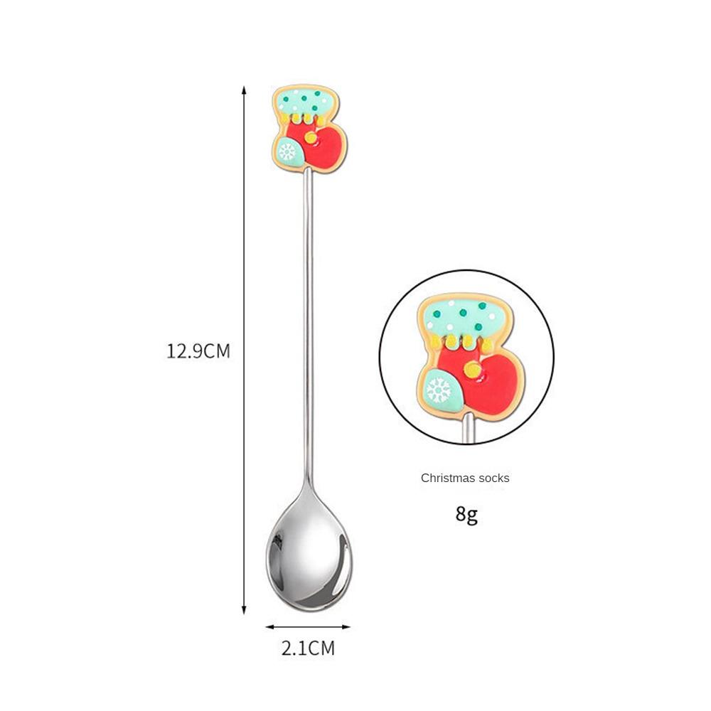

1 шт. Набор рождественских ложек в виде оленя, печенья, человечка, рождественской елки, Санта-Клауса, десертной ложки для размешивания, столовые приборы из нержавеющей стали