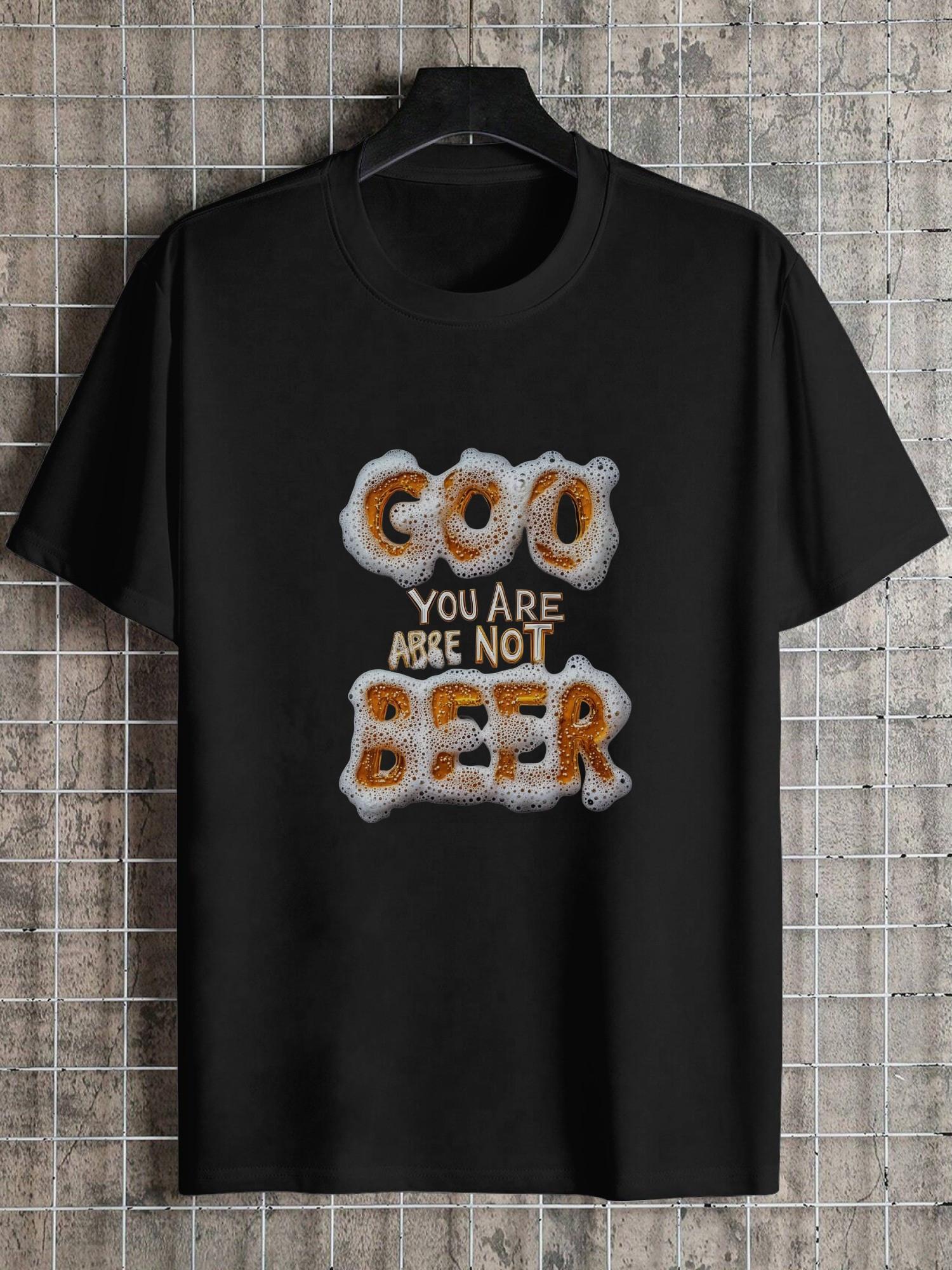

1pc Casual Beer Graphic T-shirt - 180g Cotton Crew Neck Short Sleeve Tee with You Are Not Beer Slogan & Foam Lettering Design XL